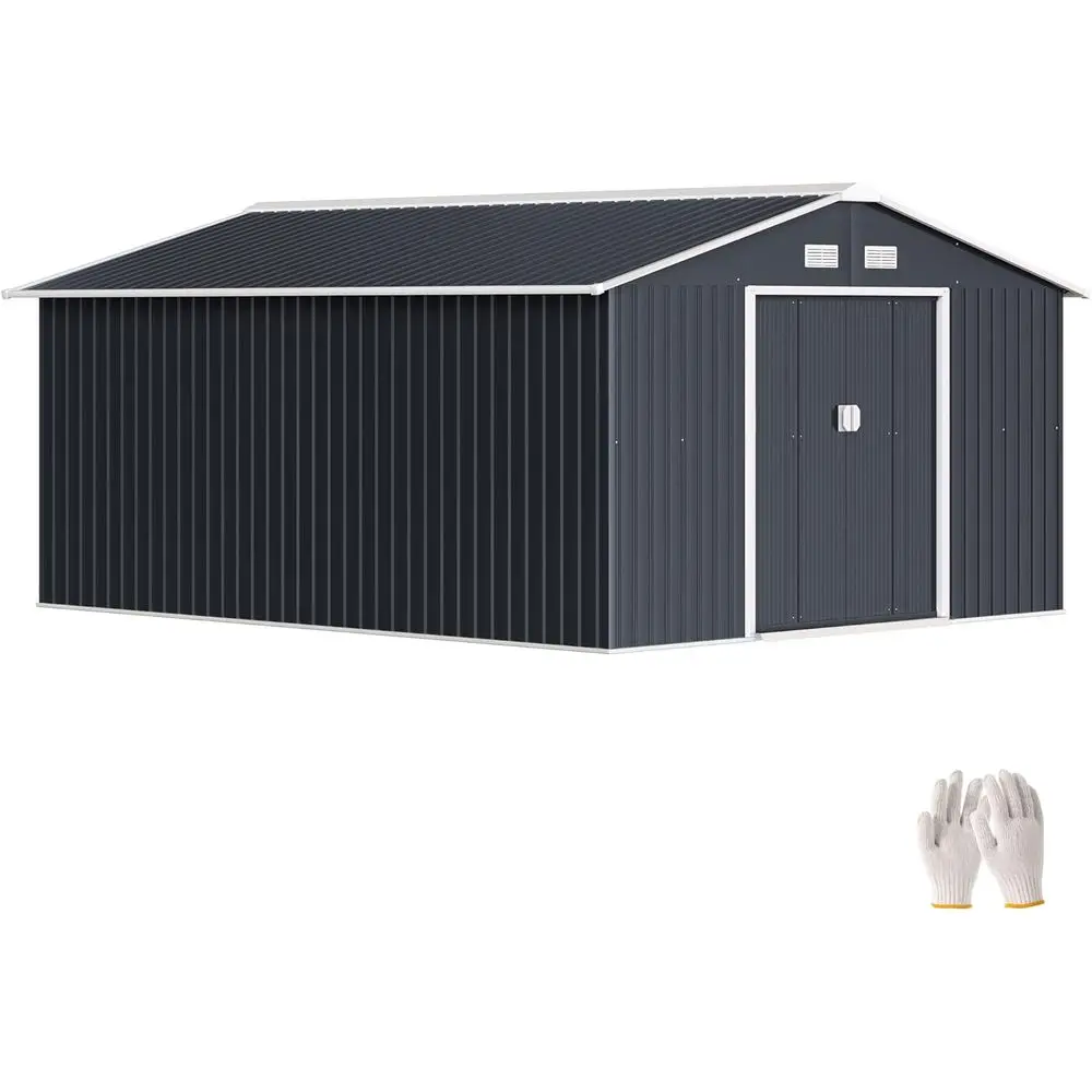 11' x 13' Outdoor Storage Shed with Foundation Kit, Double Door, Air Vents, and Sloping Roof - Gray
11' x 13' Outdoor Storage Shed with Foundation Kit, Double Door, Air Vents, and Sloping Roof - Gray