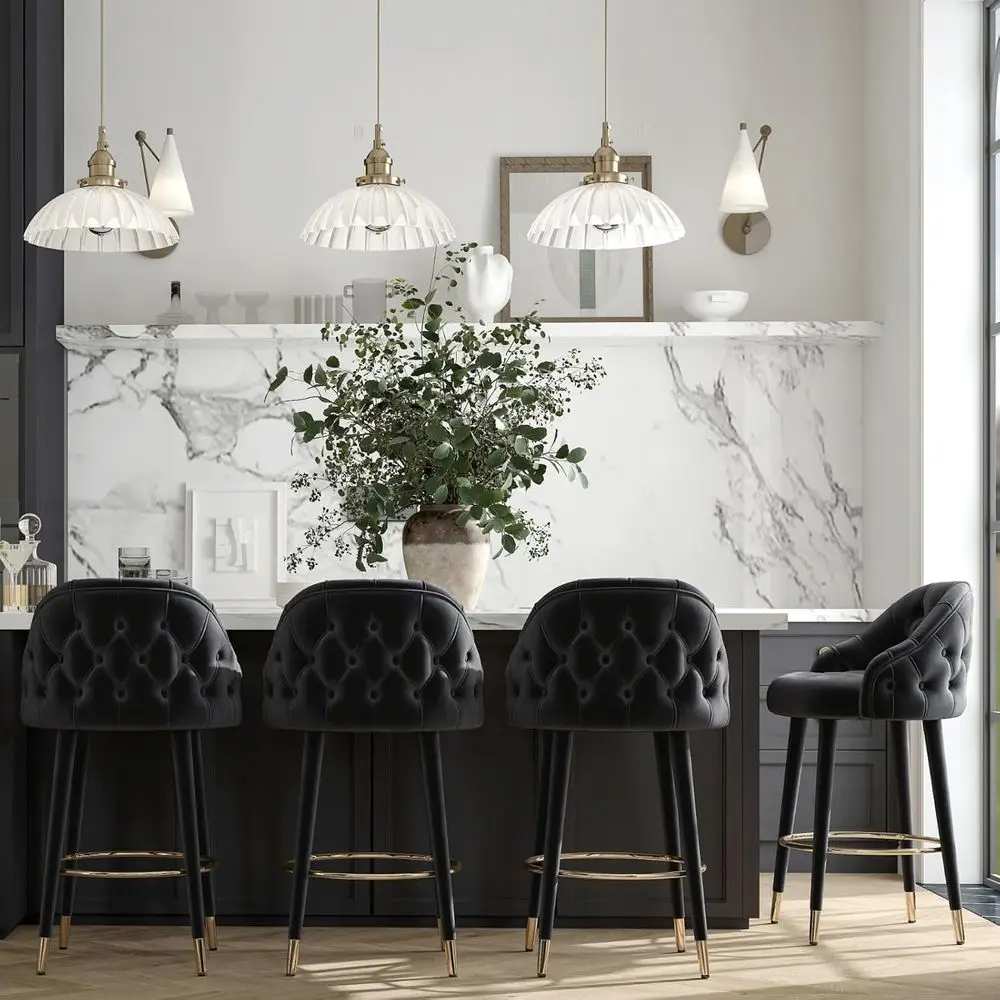 Set of 4 Black Velvet Upholstered Bar Stools, Counter Height with Wooden Legs, Suitable for Kitchen Island, Cafe, and Pub
Set of 4 Black Velvet Upholstered Bar Stools, Counter Height with Wooden Legs, Suitable for Kitchen Island, Cafe, and Pub