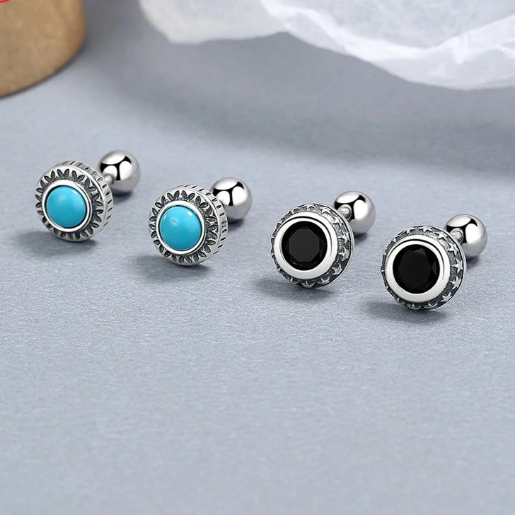 925 Sterling Silver Vintage Round Threaded Stud Earrings For Women Turquoise Black Zircon Minimalist INS Style Ear Jewelry
925 Sterling Silver Vintage Round Threaded Stud Earrings For Women Turquoise Black Zircon Minimalist INS Style Ear Jewelry