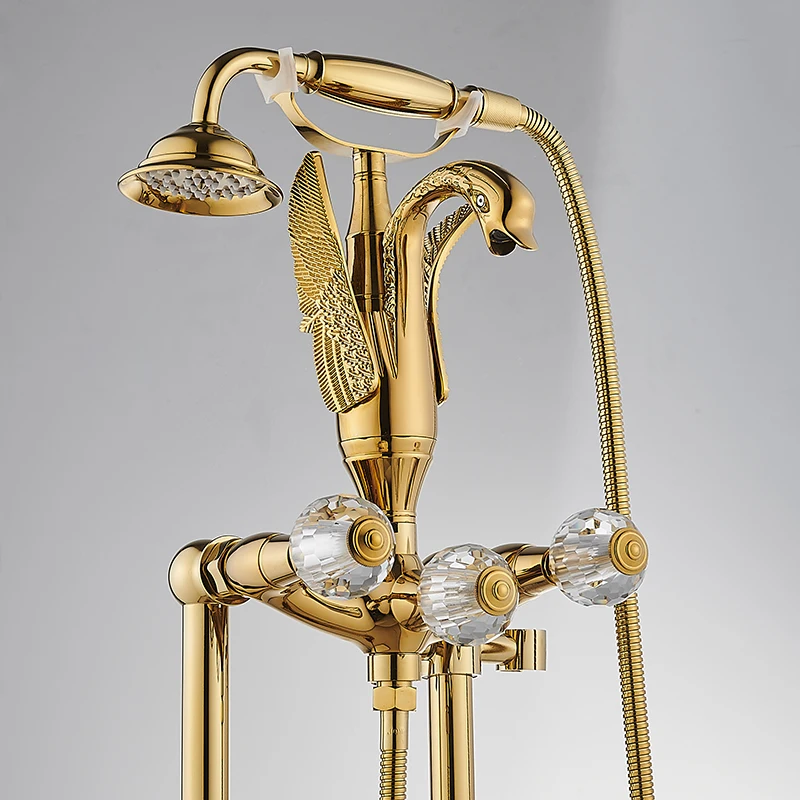 Gold Bathroom Bathtub Faucet Handheld Shower Free Standing Black Oil Brushed Swan BathTub Mixer Taps Floor Mounted
Gold Bathroom Bathtub Faucet Handheld Shower Free Standing Black Oil Brushed Swan BathTub Mixer Taps Floor Mounted