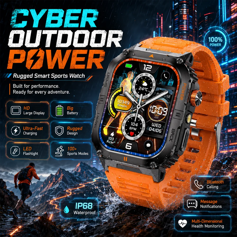 IP68 Waterproof LED Flashlight Large 1000mAh Battery Outdoor Fitness Tracker Mens Rugged Smart Watch 100 Plus Sports Modes
IP68 Waterproof LED Flashlight Large 1000mAh Battery Outdoor Fitness Tracker Mens Rugged Smart Watch 100 Plus Sports Modes