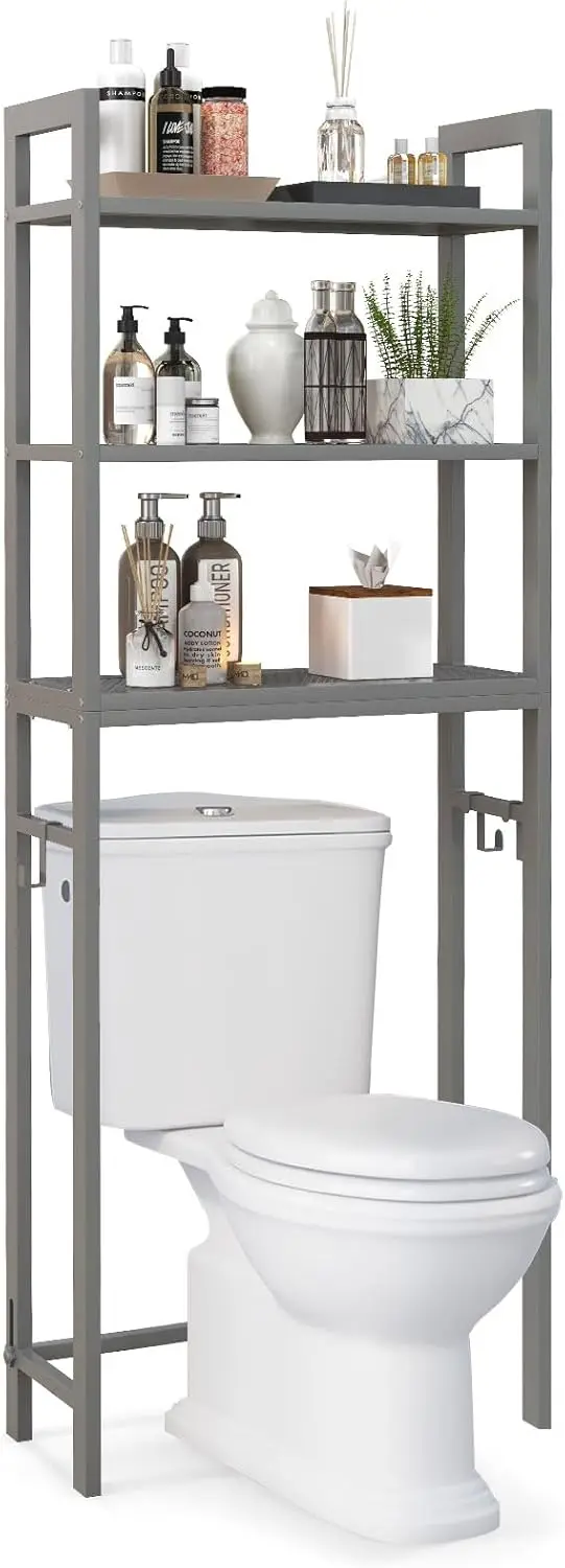 Over The Toilet Storage Shelf, 3-Tier Freestanding Space Saver Above Toilet Shelves with 3 Hooks & Adjustable Bottom Bar, Ove
Over The Toilet Storage Shelf, 3-Tier Freestanding Space Saver Above Toilet Shelves with 3 Hooks & Adjustable Bottom Bar, Ove