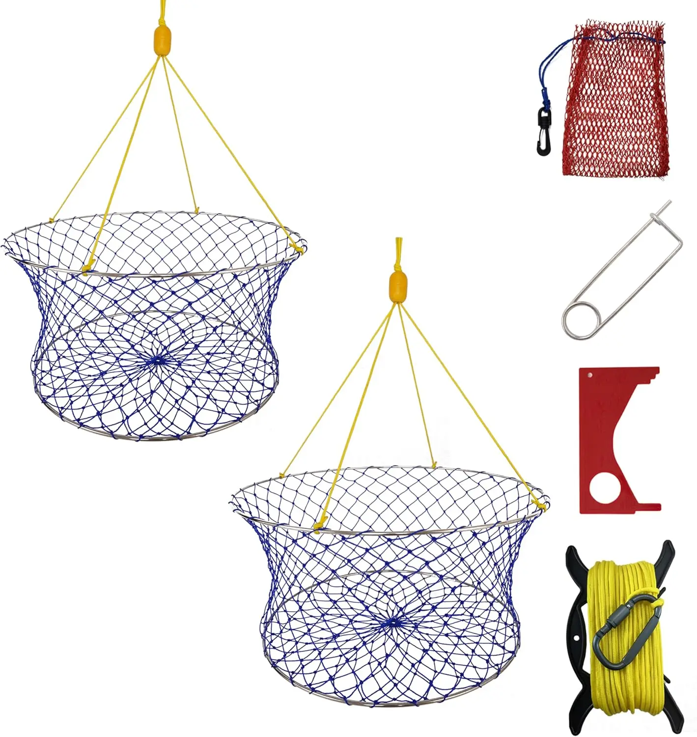 Stainless Steel Crab Trap Kit with 100ft Rope, Bait Bag, Clip & Ruler - 24" Two-Ring Dock Crabbing Gear
Stainless Steel Crab Trap Kit with 100ft Rope, Bait Bag, Clip & Ruler - 24" Two-Ring Dock Crabbing Gear