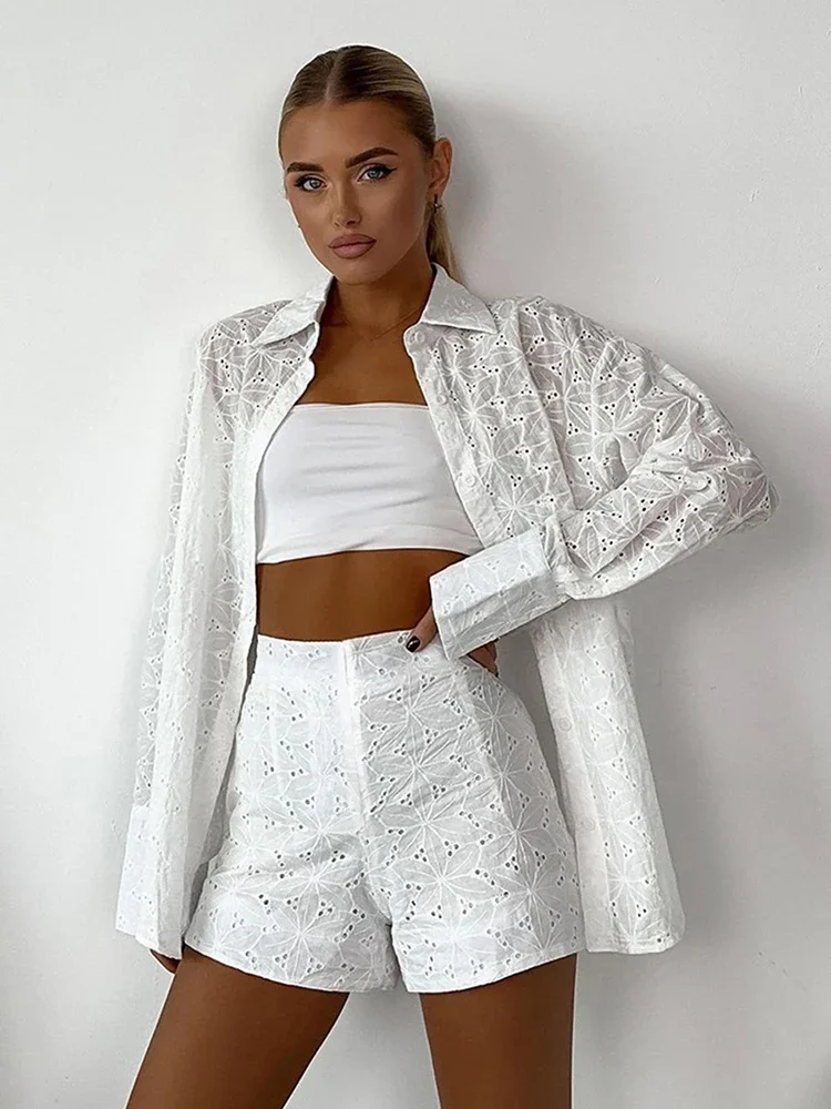 2024 Casual Loose Summer Women's Suit White 100% Cotton Suit with Shorts for Women Solid Long Sleeve Two-piece Suit Female
2024 Casual Loose Summer Women's Suit White 100% Cotton Suit with Shorts for Women Solid Long Sleeve Two-piece Suit Female