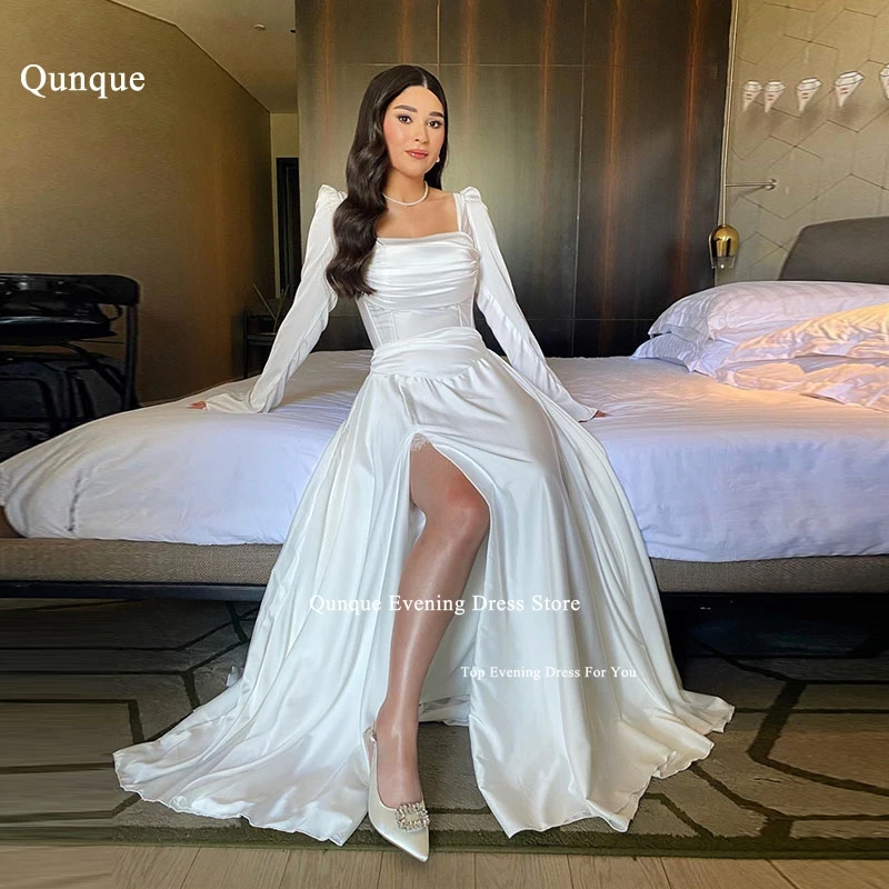 Qunque Square Neck Pleated Wedding Dresses Women's Sexy A Line Bridal Gowns Lace Split Sleeveless Vestidos Para Mujer Customized
Qunque Square Neck Pleated Wedding Dresses Women's Sexy A Line Bridal Gowns Lace Split Sleeveless Vestidos Para Mujer Customized