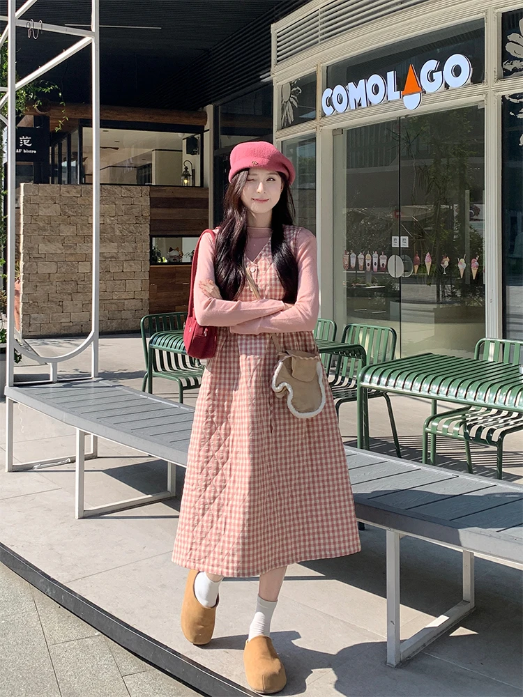 Korean Fashion Sweet Girls Two Piece Sets Cute Plaid Sleeveless V-neck High Waist A Line Long Padded Vest Dress + T-shirt Sets
Korean Fashion Sweet Girls Two Piece Sets Cute Plaid Sleeveless V-neck High Waist A Line Long Padded Vest Dress + T-shirt Sets