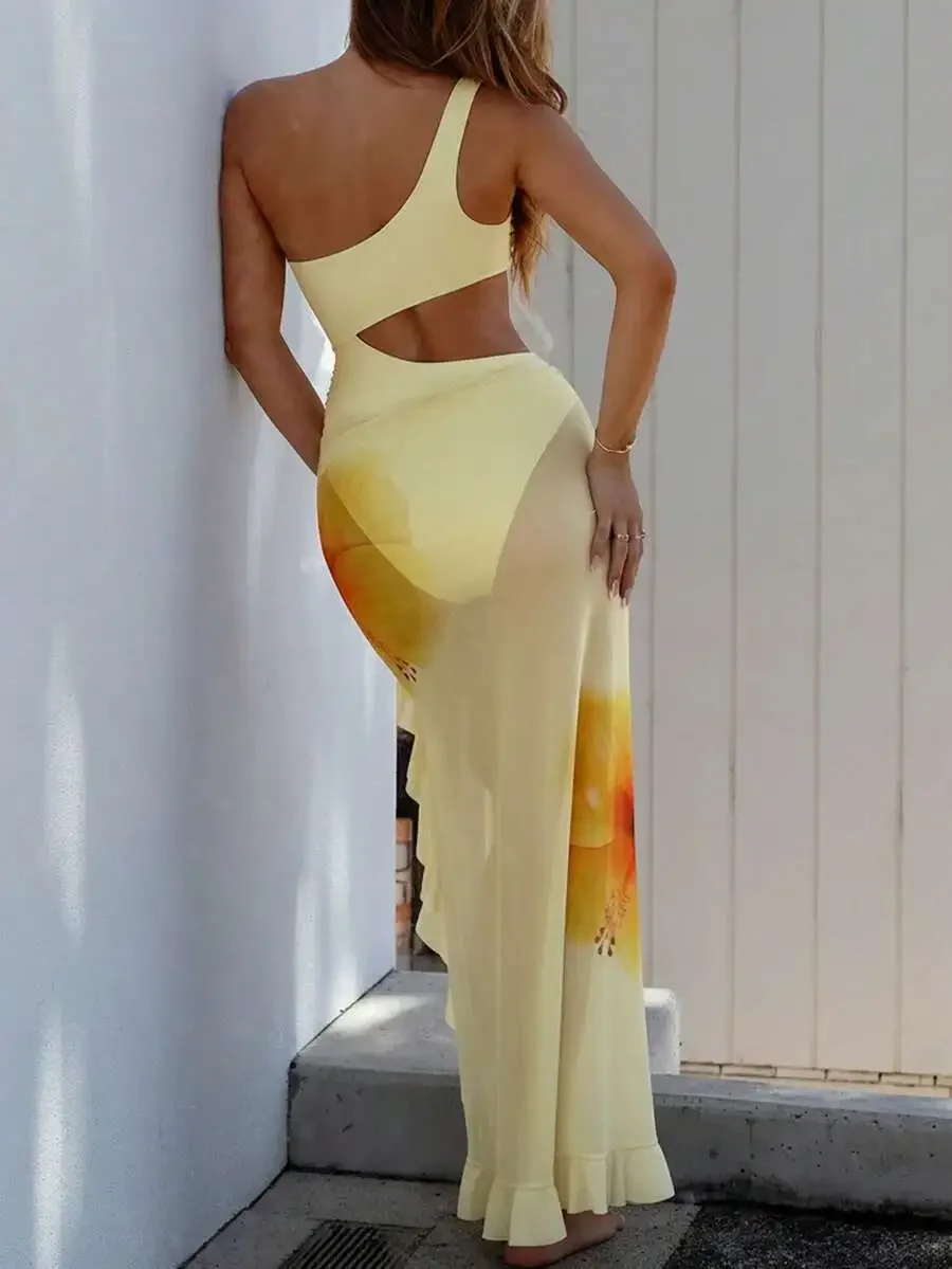 Women Floral Print One Piece Swimsuit With Asymmetric Mesh Skirt Summer Beach Outfit
Women Floral Print One Piece Swimsuit With Asymmetric Mesh Skirt Summer Beach Outfit