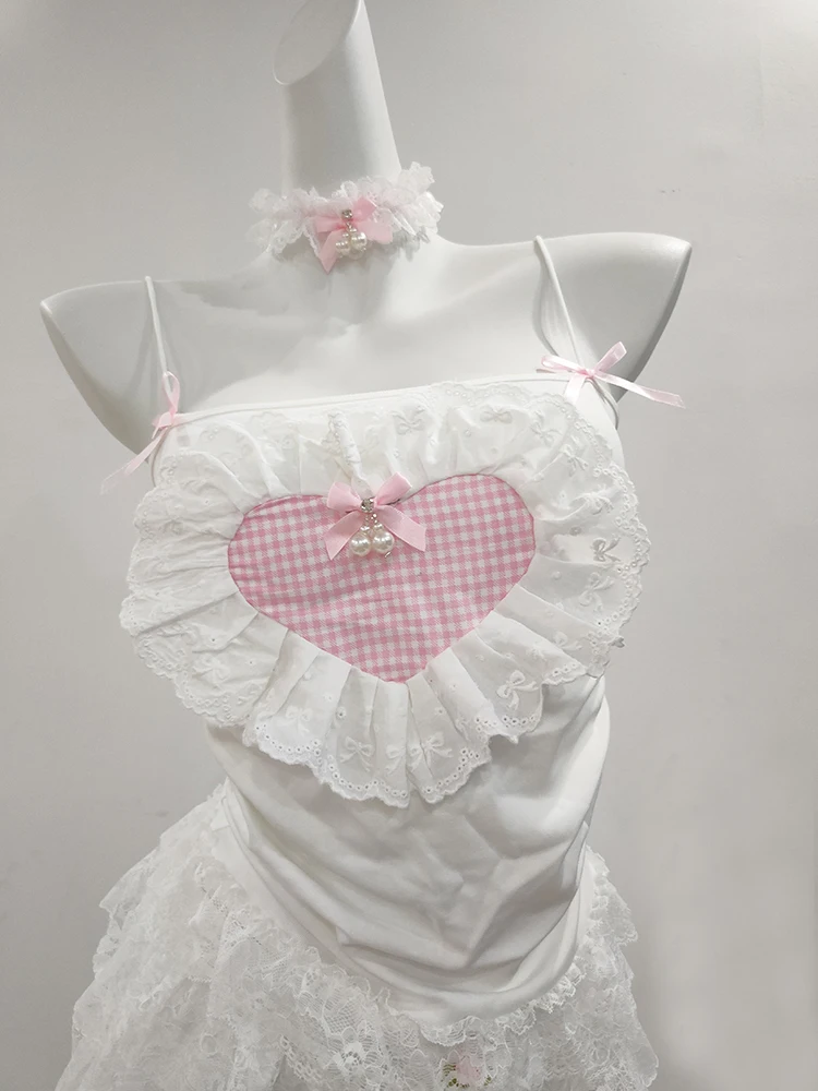 Cute Crop Top Women Summer Bows Decoration Lace Trim Pink Plaid Heart Shape Patch Lolita Style White Cropped for Sweet Girls
Cute Crop Top Women Summer Bows Decoration Lace Trim Pink Plaid Heart Shape Patch Lolita Style White Cropped for Sweet Girls