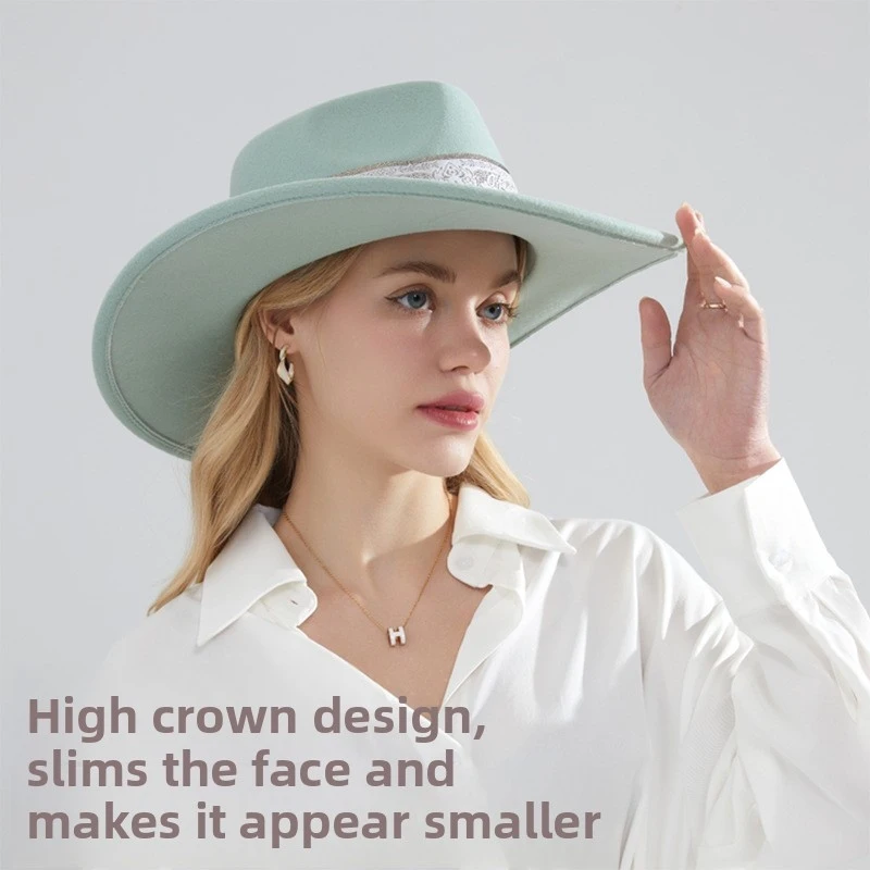 High-quality hats, European and American woolen hats, women's solid-color cowboy hats, men's festive felt hats
High-quality hats, European and American woolen hats, women's solid-color cowboy hats, men's festive felt hats