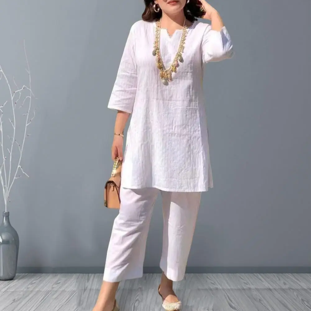 3/4 Sleeves Women Loose Shirt Blouse Pants Set Summer Suit V-neck Solid Color Top + Pants Set Casual Shirt Pants Women Outfit
3/4 Sleeves Women Loose Shirt Blouse Pants Set Summer Suit V-neck Solid Color Top + Pants Set Casual Shirt Pants Women Outfit