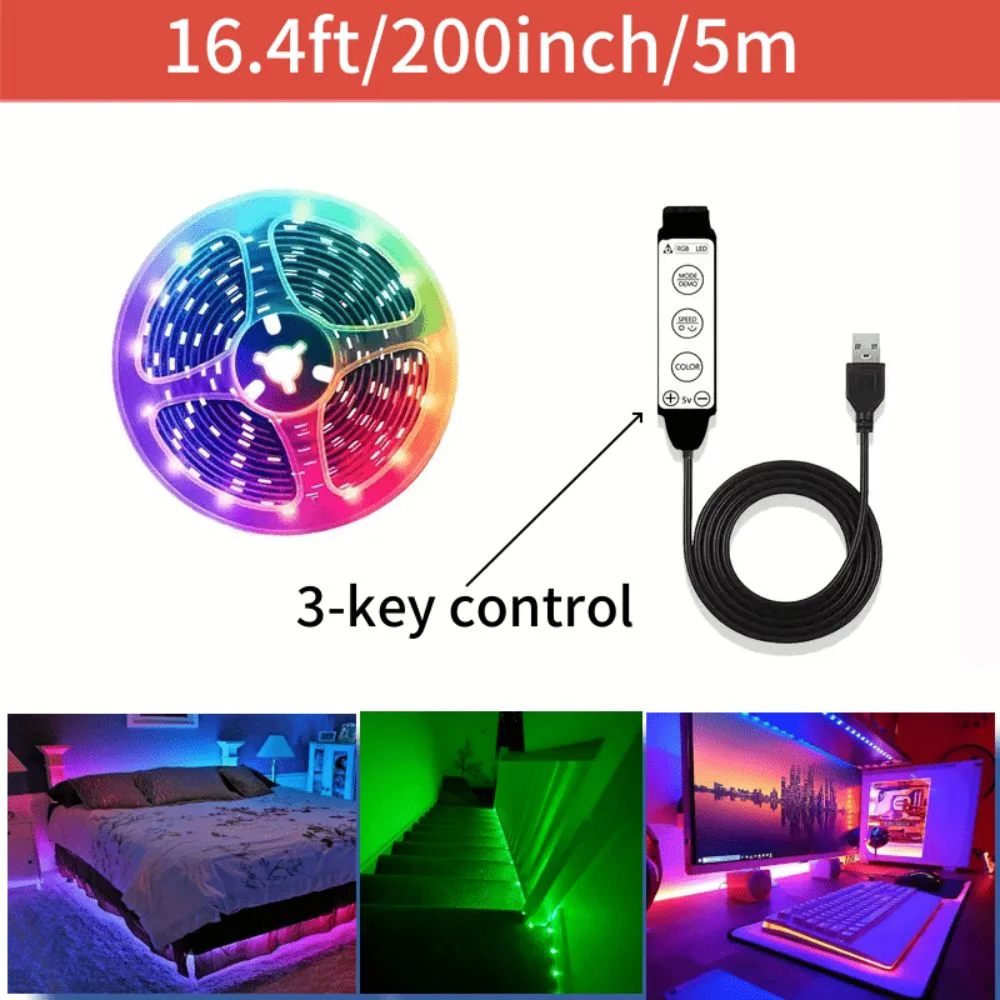 USB Powered RGB Light Strip 3 Key Control Dynamic Modes LED Light Strip Color Light Static Modes TV Background Light
USB Powered RGB Light Strip 3 Key Control Dynamic Modes LED Light Strip Color Light Static Modes TV Background Light