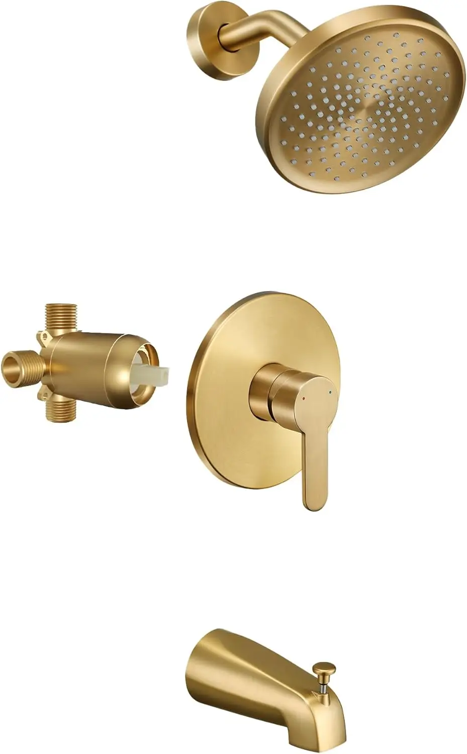 Brushed Gold Shower Faucet Set with Rain Head, Tub Spout, and Valve Combo Kit
Brushed Gold Shower Faucet Set with Rain Head, Tub Spout, and Valve Combo Kit