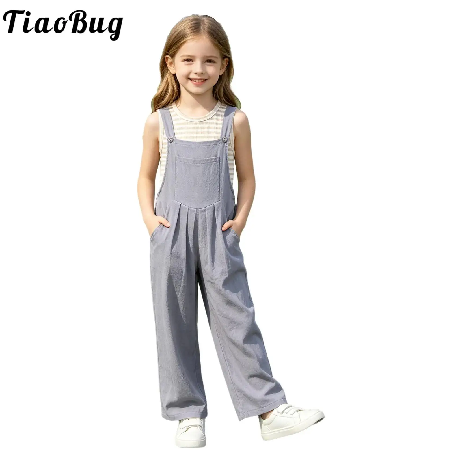 Children Girls Loose Overalls Bodysuit Casual Wide Shoulder Straps Sleeveless Wide-leg Jumpsuit with Pockets School Daily Wear
Children Girls Loose Overalls Bodysuit Casual Wide Shoulder Straps Sleeveless Wide-leg Jumpsuit with Pockets School Daily Wear