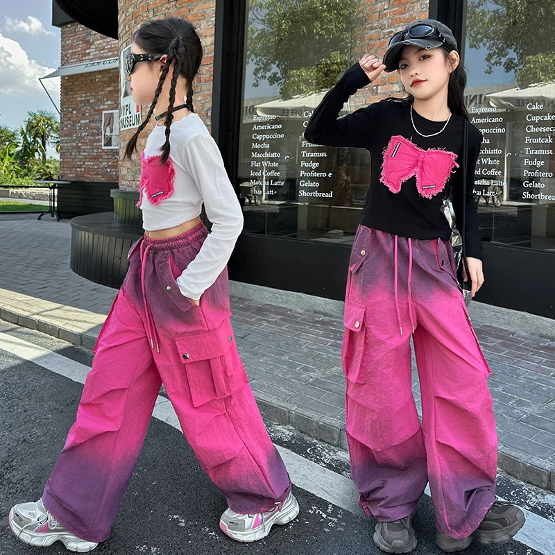 teen girls Street Dance clothes set Cotton bow T-shirt+Gradient colored cargo pants 2pcs junior kids Hip hop suit child outfits
teen girls Street Dance clothes set Cotton bow T-shirt+Gradient colored cargo pants 2pcs junior kids Hip hop suit child outfits