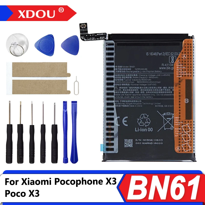Brand New BN61 6000mAh Battery For Xiaomi Pocophone X3 Poco X3 Phone Replacement Batteries + Tools
Brand New BN61 6000mAh Battery For Xiaomi Pocophone X3 Poco X3 Phone Replacement Batteries + Tools