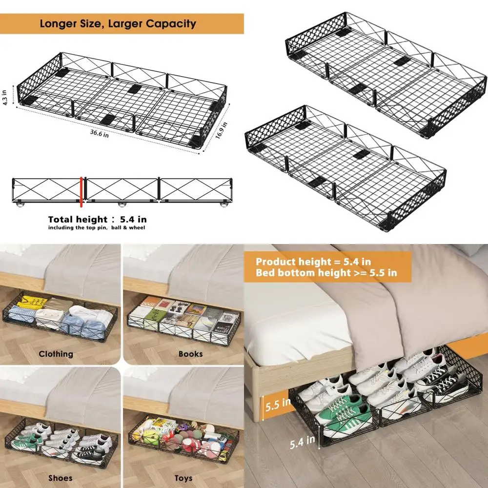 Double Pack Rolling Underbed Storage Bins - Low Profile Metal Organizers for Bedroom
Double Pack Rolling Underbed Storage Bins - Low Profile Metal Organizers for Bedroom