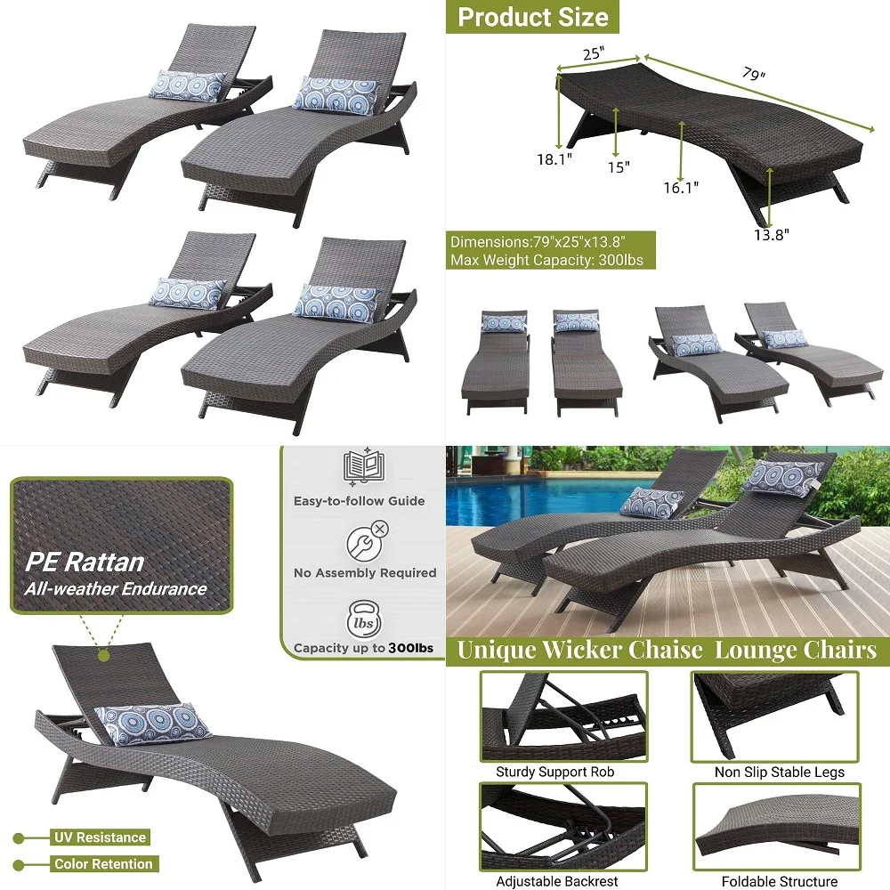 Chaise Lounge Set of 4, Wicker Lounge Chairs Outdoor with Wheels, Heavy Duty Lounger Chair Outdoor, Wicker Chaise Lounges with
Chaise Lounge Set of 4, Wicker Lounge Chairs Outdoor with Wheels, Heavy Duty Lounger Chair Outdoor, Wicker Chaise Lounges with