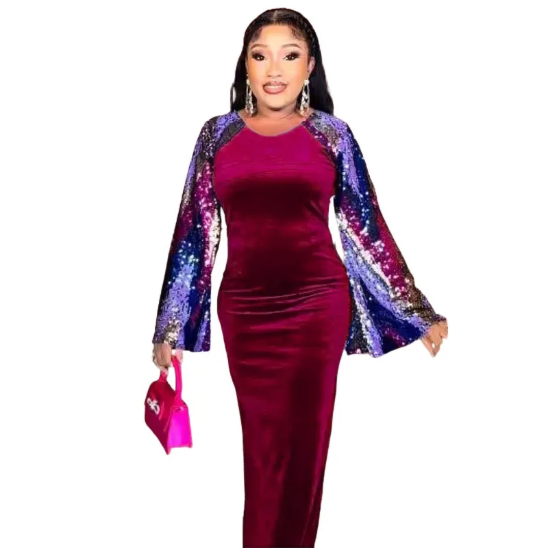 Velvet African Dresses for Women Autumn African Long Sleeve O-neck Polyester Black Blue Long Dress Maxi Dress African Clothes
Velvet African Dresses for Women Autumn African Long Sleeve O-neck Polyester Black Blue Long Dress Maxi Dress African Clothes