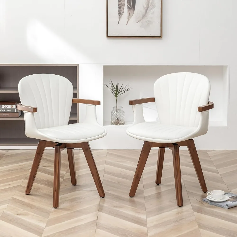 Swivel Dining Room Chairs Set of 2,with Arms,Bamboo Legs Side Chairs,Mid Century Modern White Faux Leather Kitchen Chair
Swivel Dining Room Chairs Set of 2,with Arms,Bamboo Legs Side Chairs,Mid Century Modern White Faux Leather Kitchen Chair