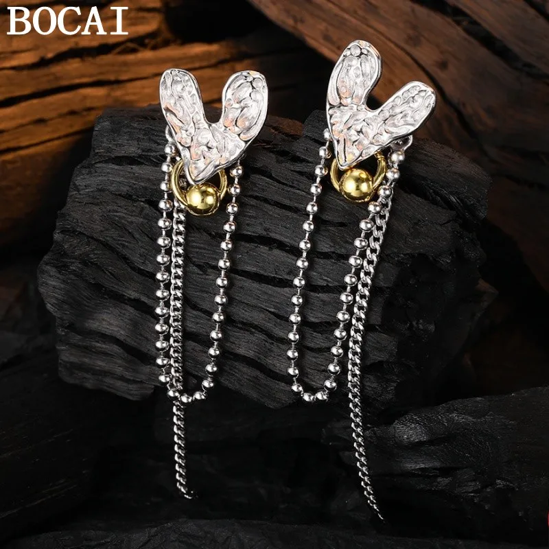 BOCAI S925 Sterling Silver Earrings for Women New Fashion Contrast Colors Lava Texture Long Tassel Ear Studs Jewelry
BOCAI S925 Sterling Silver Earrings for Women New Fashion Contrast Colors Lava Texture Long Tassel Ear Studs Jewelry