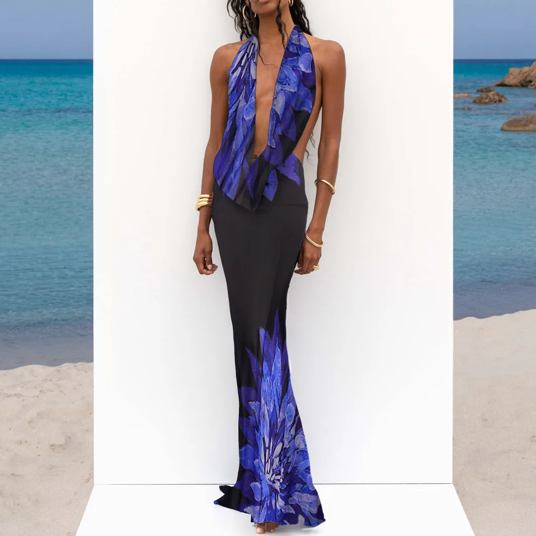 Mesh See Through Beach Dress Women Blue Print Sexy Backless Maxi Dress Summer Elegant Halter Bodycon Long Dress Club Party 2023
Mesh See Through Beach Dress Women Blue Print Sexy Backless Maxi Dress Summer Elegant Halter Bodycon Long Dress Club Party 2023