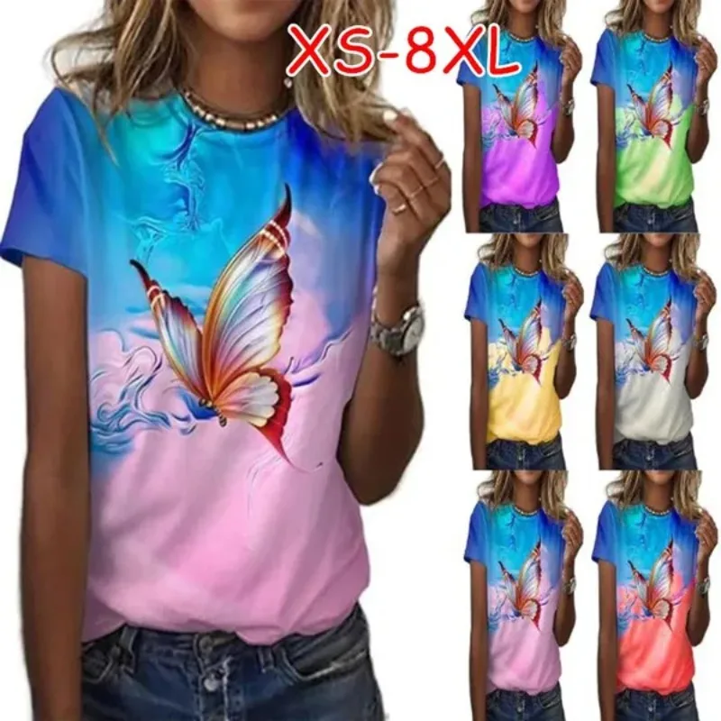 Summer Clothes Women's Fashion Casual O-neck Short Sleeved Tops Ladies Butterfly Printed Blouses Loose T-shirts Cotton Shirts
Summer Clothes Women's Fashion Casual O-neck Short Sleeved Tops Ladies Butterfly Printed Blouses Loose T-shirts Cotton Shirts