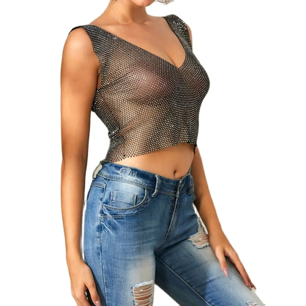 Diamond Women Crop Tops V Neck Backless Glitter Rhinestone Tank Top Sexy Fishnet Vest Streetwear Club Party Festival Rave Tee
Diamond Women Crop Tops V Neck Backless Glitter Rhinestone Tank Top Sexy Fishnet Vest Streetwear Club Party Festival Rave Tee