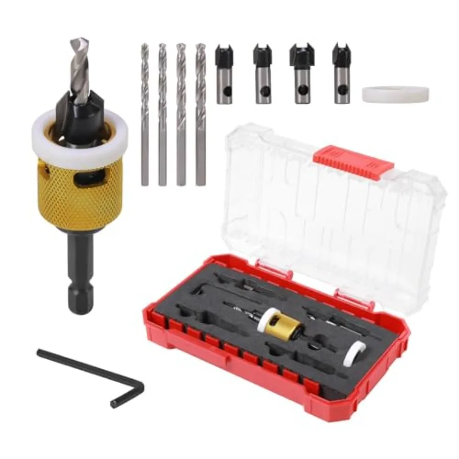 5 Count Carbide Tipped Countersink Drill Bit Set with Low Friction Depth Stop 1/4" Quick Change Hex Shank for Wood Plastic Wood
5 Count Carbide Tipped Countersink Drill Bit Set with Low Friction Depth Stop 1/4" Quick Change Hex Shank for Wood Plastic Wood