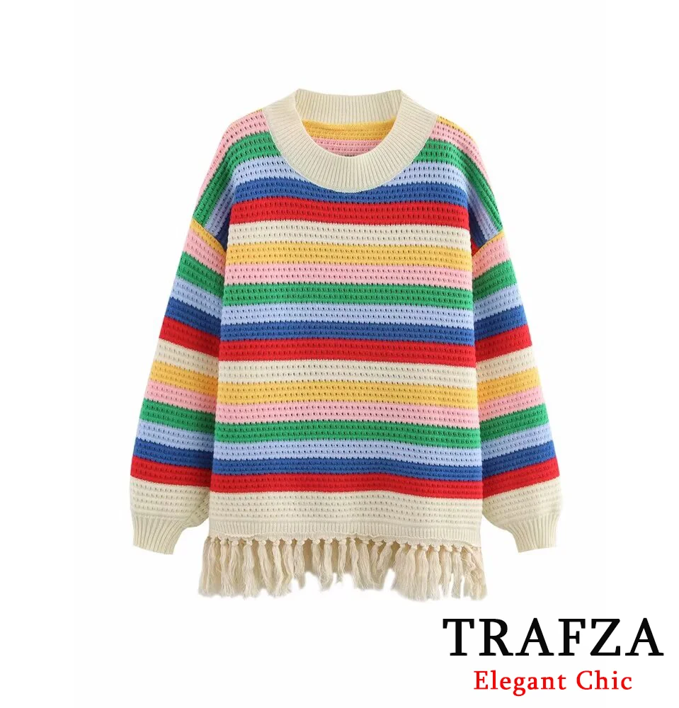 TRAFZA Women's Casual Elegant Striped Sweater Autumn Winter O-Neck Top New 2025 Fashion Commuting Warm Tops Knitwear
TRAFZA Women's Casual Elegant Striped Sweater Autumn Winter O-Neck Top New 2025 Fashion Commuting Warm Tops Knitwear