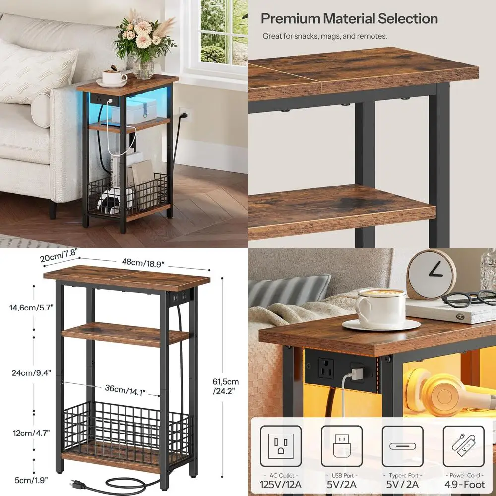 Set of 2 Slim End Tables with Charging Station & LED Light, Storage Nightstands for Small Spaces, Rustic Brown
Set of 2 Slim End Tables with Charging Station & LED Light, Storage Nightstands for Small Spaces, Rustic Brown