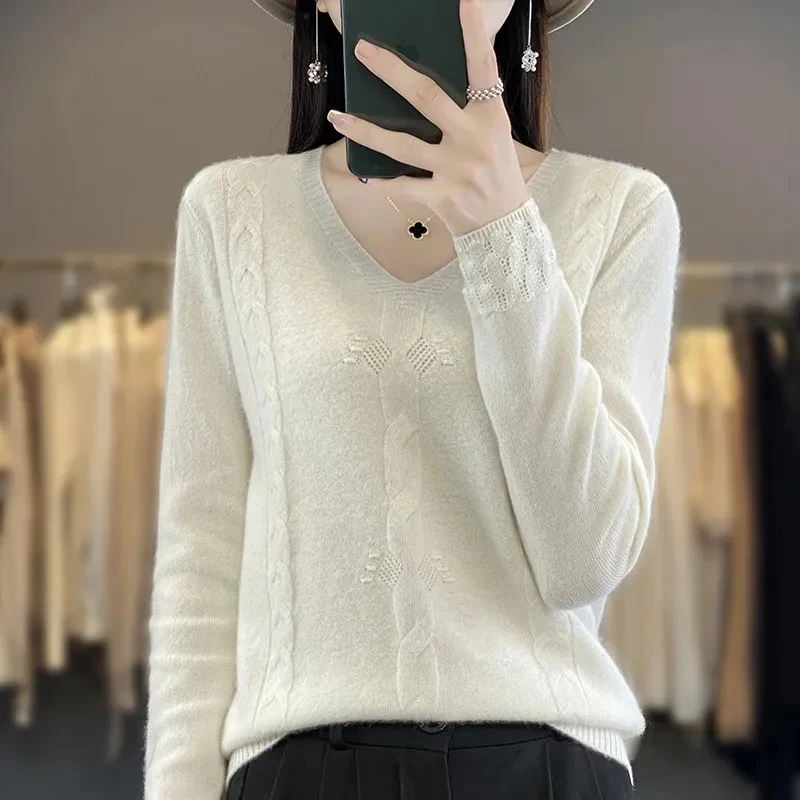 100% pure wool 2024 autumn and winter new cashmere sweater women's V-neck pullover fashion solid color long sleeve pullover
100% pure wool 2024 autumn and winter new cashmere sweater women's V-neck pullover fashion solid color long sleeve pullover