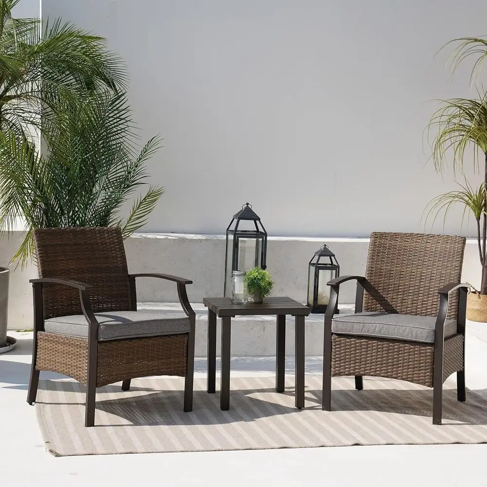 Grey Outdoor 3-Piece Wicker Patio Set with Bistro Table and Chairs for Balcony or Deck
Grey Outdoor 3-Piece Wicker Patio Set with Bistro Table and Chairs for Balcony or Deck