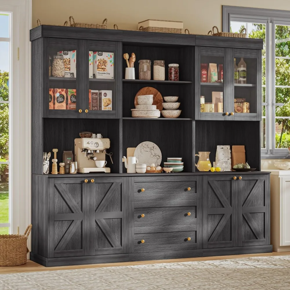 71 Tall Farmhouse Kitchen Pantry, Large Storage Cabinet with Glass Doors and Drawers, Freestanding Coffee Bar Hutch
71 Tall Farmhouse Kitchen Pantry, Large Storage Cabinet with Glass Doors and Drawers, Freestanding Coffee Bar Hutch