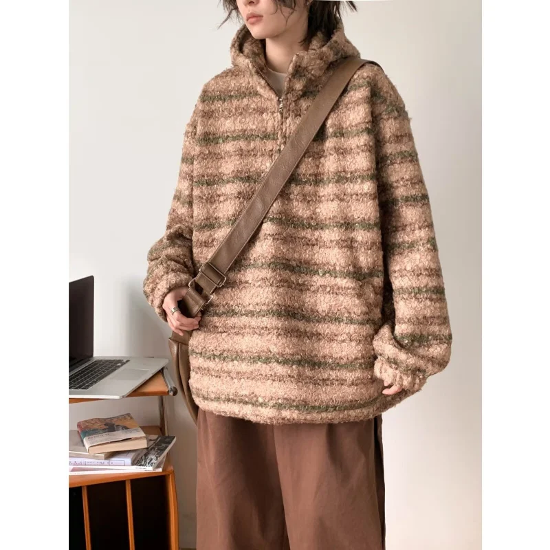 Autumn Winter New Japanese Retro Wool Striped Half-Zip Pullover Sweatshirt Men's Casual Loose Hooded Trendy
Autumn Winter New Japanese Retro Wool Striped Half-Zip Pullover Sweatshirt Men's Casual Loose Hooded Trendy
