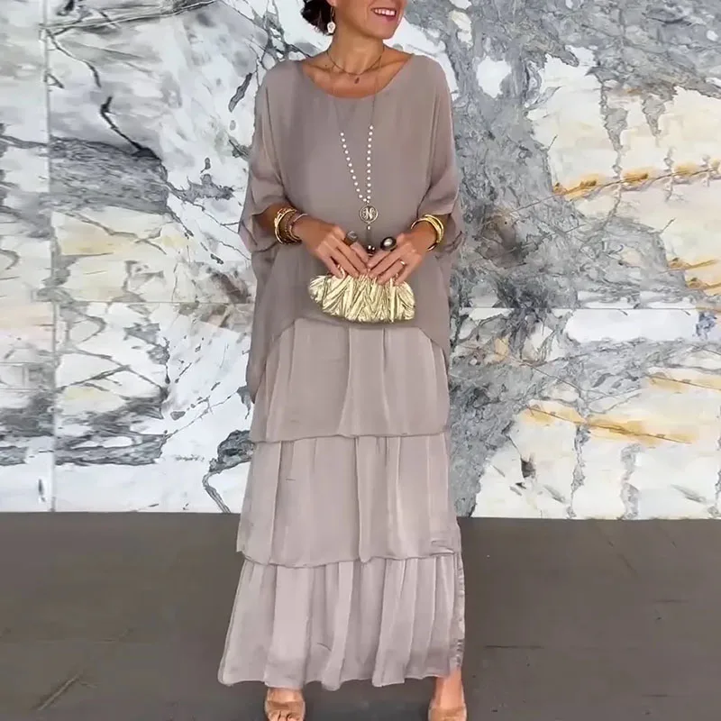 Elegant Layered Design Loose Chiffon Party Dress Women Fashion O-neck 3/4 Bat Sleeves Cake Dress Casual Loose Solid Long Dresses
Elegant Layered Design Loose Chiffon Party Dress Women Fashion O-neck 3/4 Bat Sleeves Cake Dress Casual Loose Solid Long Dresses