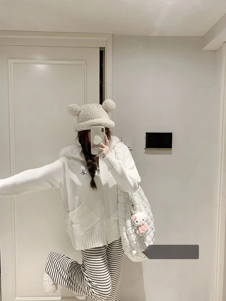 Ele белый вязаный свитер с капюшоном, пальто, женский свободный открытый кардиган, топ на молнии с меховым воротником, длинный свеч, поездка на работу, сле
Ele белый вязаный свитер с капюшоном, пальто, женский свободный открытый кардиган, топ на молнии с меховым воротником, длинный свеч, поездка на работу, сле