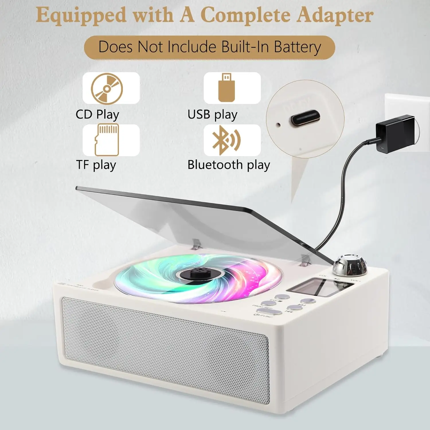Retro Desktop CD Player, Bluetooth 5.0,Built-in FM Radio,USB&TF MP3 Play,3.5mm Earphone Jack,Internal Speakers,AC/DC Dual Power
Retro Desktop CD Player, Bluetooth 5.0,Built-in FM Radio,USB&TF MP3 Play,3.5mm Earphone Jack,Internal Speakers,AC/DC Dual Power