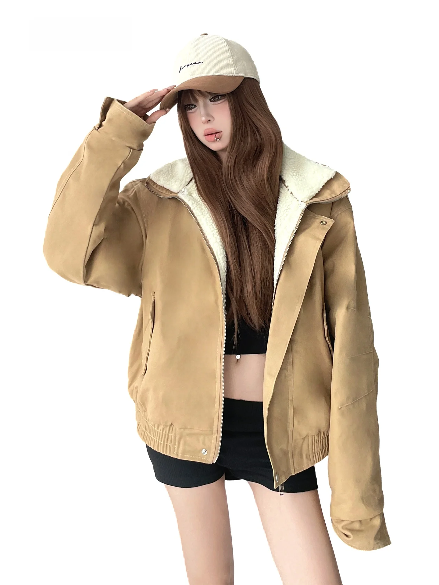 Sli Thiened Winter Cotton Jaet Women's Loose Fit High Height Warm Coat Street Sle Zipper Closure Long Sve Zipper
Sli Thiened Winter Cotton Jaet Women's Loose Fit High Height Warm Coat Street Sle Zipper Closure Long Sve Zipper