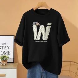 Summer Letter Printed O-neck Short Sleeve Top Tee 100% Cotton Casual Loose Pullovers Women Clothing Vintage Chic T-shirt Summer Letter Printed O-neck Short Sleeve Top Tee 100% Cotton Casual Loose Pullovers Women Clothing Vintage Chic T-shirt