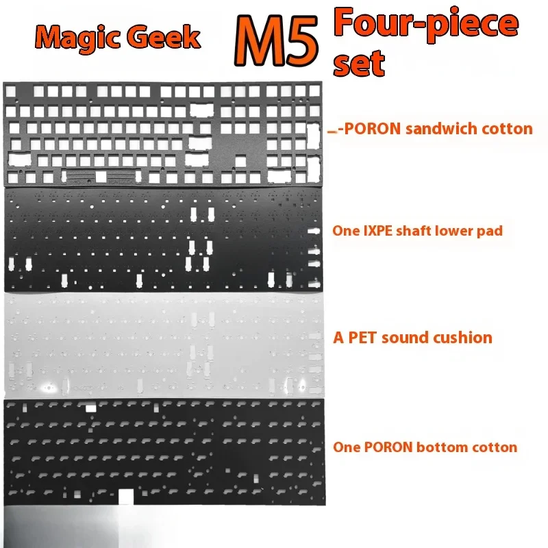 Mokkik M5 Sound Pack Customized PC/POM Positioning Plate Middle Frame PORON Sandwich Cotton Bottom Cotton IXPE Shaft Underpad
Mokkik M5 Sound Pack Customized PC/POM Positioning Plate Middle Frame PORON Sandwich Cotton Bottom Cotton IXPE Shaft Underpad