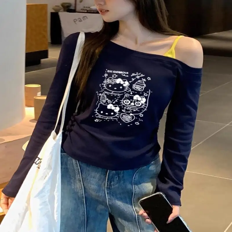 New Sanrio Hello Kitty American Hottie Off Shoulder Long Sleeve T Shirt Women Spring Autumn Pullover Casual Versatile Lazy Tops
New Sanrio Hello Kitty American Hottie Off Shoulder Long Sleeve T Shirt Women Spring Autumn Pullover Casual Versatile Lazy Tops