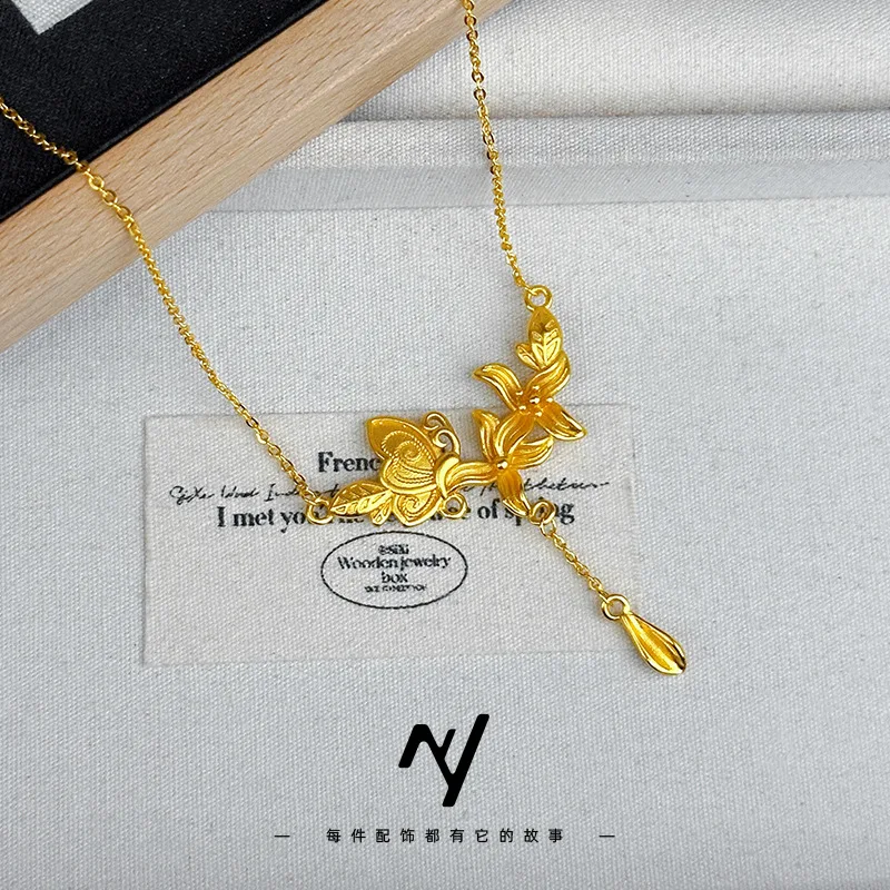 A genuine gold 999 Chinese-style niche butterfly Love flower exquisite collarbone loop chain tassel flower necklac
A genuine gold 999 Chinese-style niche butterfly Love flower exquisite collarbone loop chain tassel flower necklac