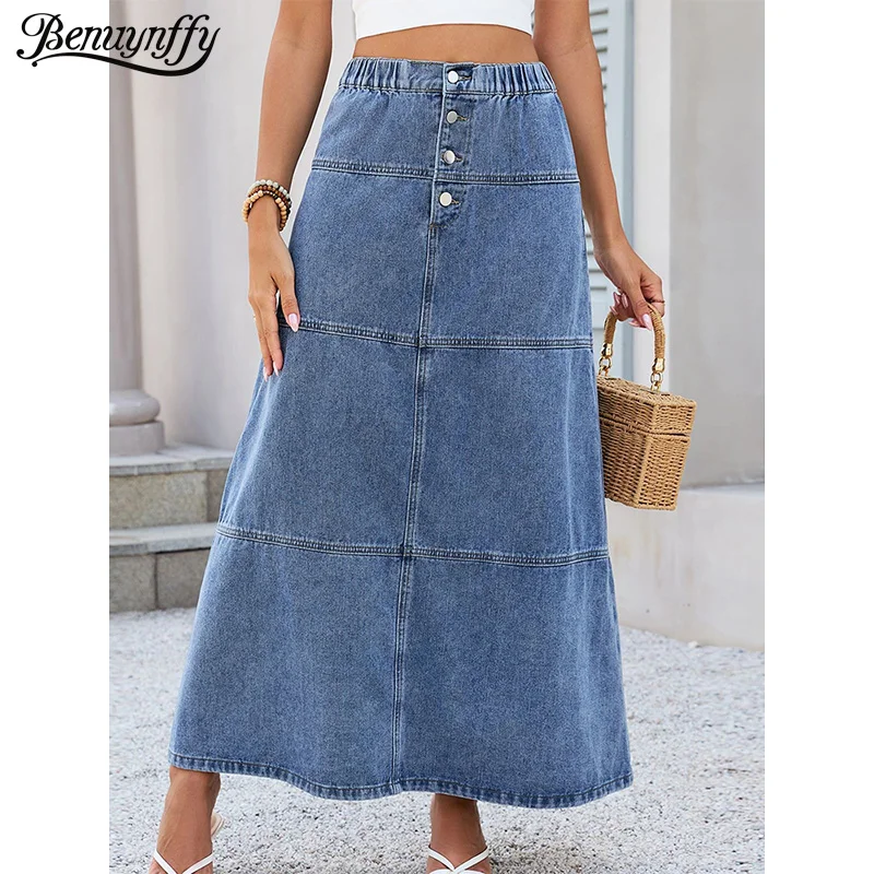 Benuynffy New Elastic Waist Button Front Denim Skirt Women 2026 Spring Summer Casual Washed All-match Streetwear Long Skirts
Benuynffy New Elastic Waist Button Front Denim Skirt Women 2026 Spring Summer Casual Washed All-match Streetwear Long Skirts