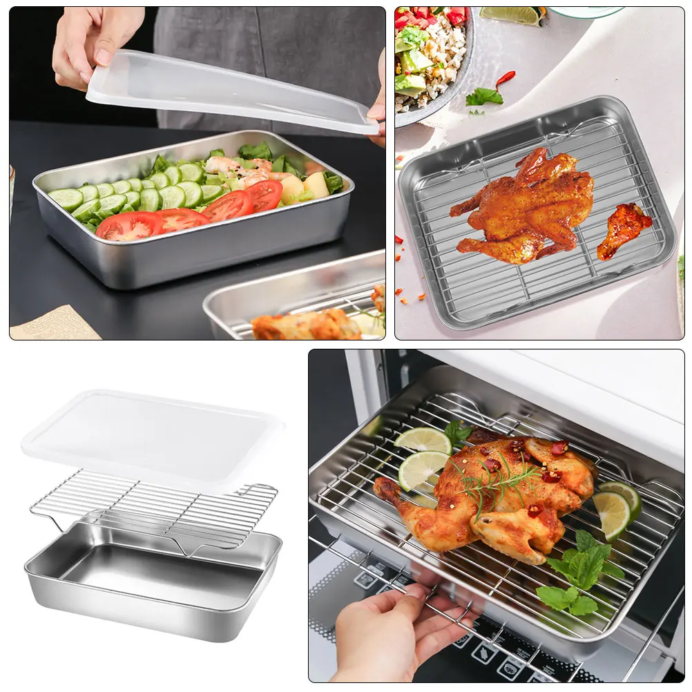1 set Stainless Steel Kitchen Tray 26X20X5CM Deep Pan with Mesh Rack Lid Food Preparation Container Picnic Snack Box
1 set Stainless Steel Kitchen Tray 26X20X5CM Deep Pan with Mesh Rack Lid Food Preparation Container Picnic Snack Box
