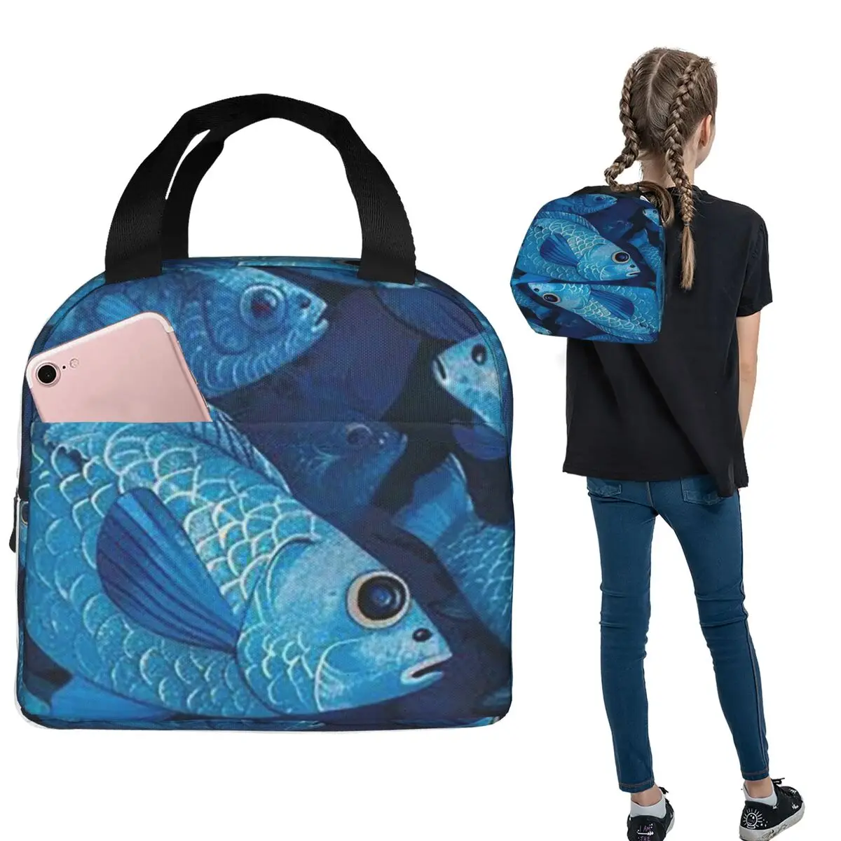 Изолированная сумка для обедов Blue Fish Schools для женщин и детей, портативные контейнеры для еды, термосумка для обедов
Изолированная сумка для обедов Blue Fish Schools для женщин и детей, портативные контейнеры для еды, термосумка для обедов