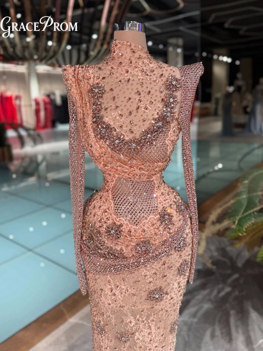Luxury Beaded Nude Gold Evening Gown High Neck Corset Mermaid Formal Party Dress With Long Sleeves Wedding Guests فساتين سهرة
Luxury Beaded Nude Gold Evening Gown High Neck Corset Mermaid Formal Party Dress With Long Sleeves Wedding Guests فساتين سهرة