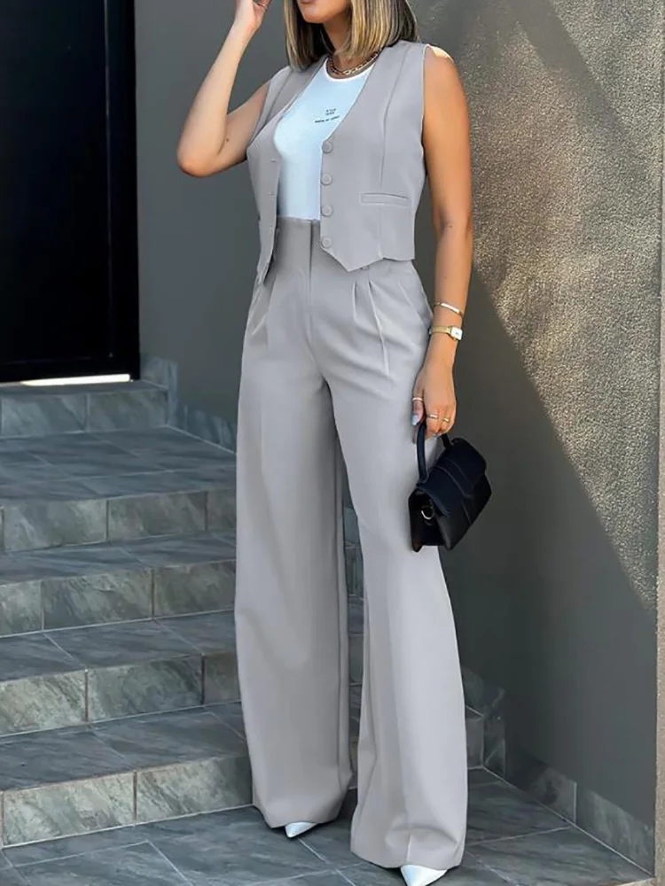 2024 Wide Leg Pants Office Lady Matching Sets, Women Spring Summer Solid Patchwork Outfit, V-Neck Cardigan Top Two Pieces Suits
2024 Wide Leg Pants Office Lady Matching Sets, Women Spring Summer Solid Patchwork Outfit, V-Neck Cardigan Top Two Pieces Suits