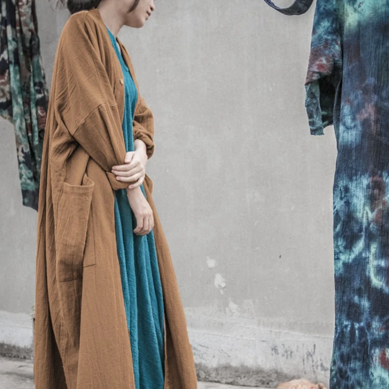 Women Spring Autumn Loose Trench Coats Solid Color Pocket Cotton Linen Outerwear Ladies Vintage Long Coat Female 2023 Topcoat
Women Spring Autumn Loose Trench Coats Solid Color Pocket Cotton Linen Outerwear Ladies Vintage Long Coat Female 2023 Topcoat
