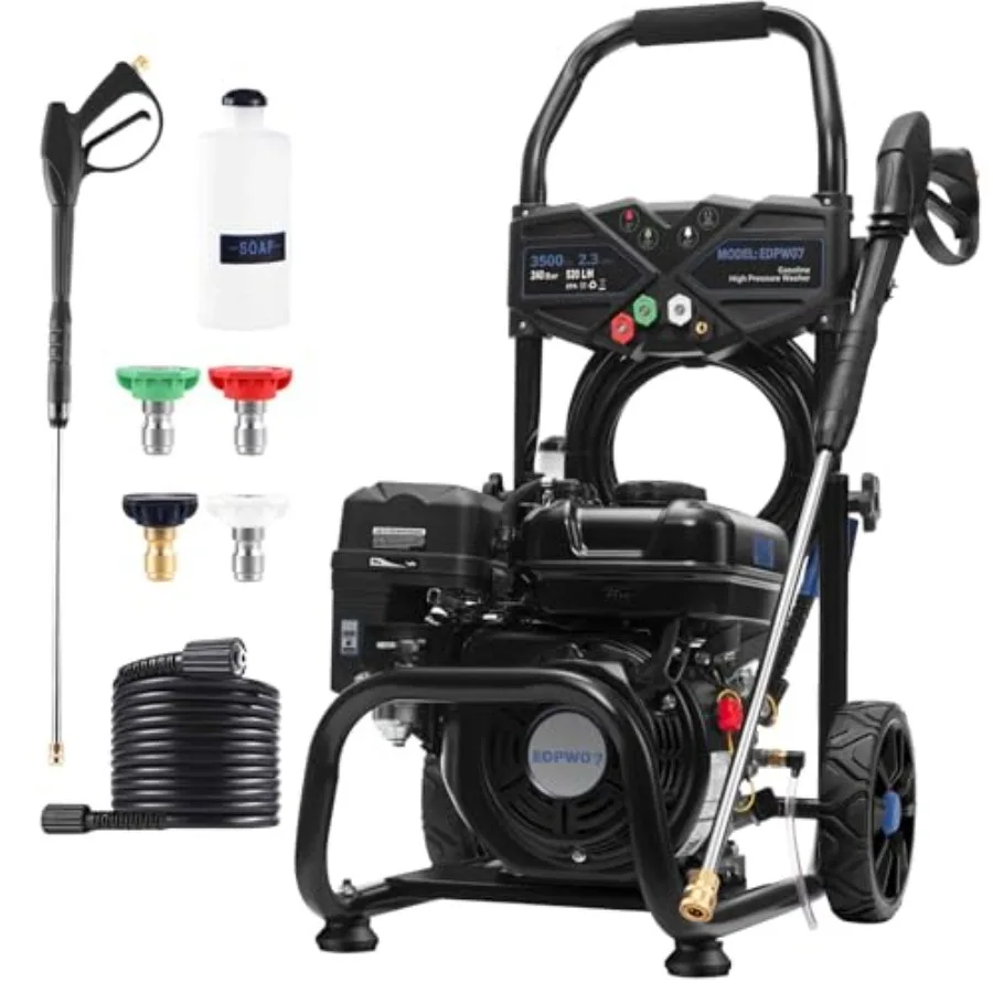 Gas pressure washer for home, decks, cars, sidewalks fence cleaning: 3500 PSI, 2.3 GPM, foam cannon, 4 nozzle tips, portable de
Gas pressure washer for home, decks, cars, sidewalks fence cleaning: 3500 PSI, 2.3 GPM, foam cannon, 4 nozzle tips, portable de