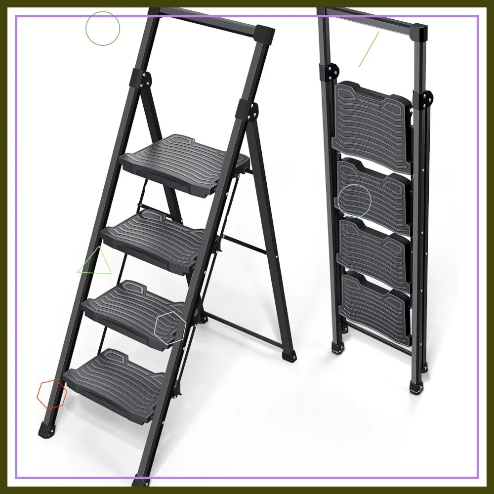 4 Step Folding Ladder 900lbs Capacity with Anti-Slip Pedal & Handrail, Lightweight for Home Use
4 Step Folding Ladder 900lbs Capacity with Anti-Slip Pedal & Handrail, Lightweight for Home Use